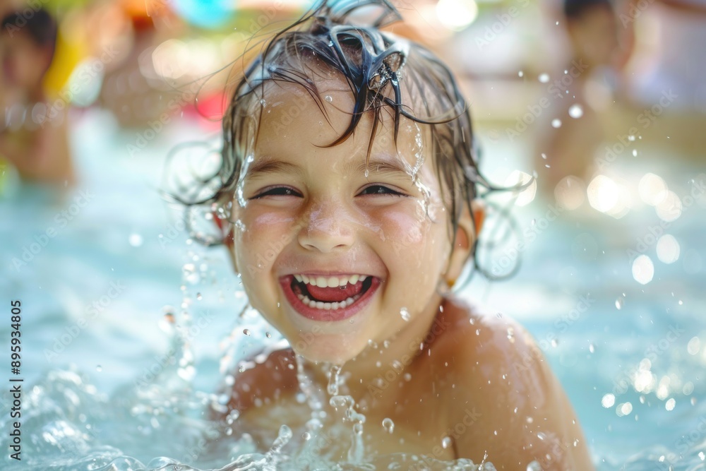 little laughing children playing in a water park, a child splashing in a summer outdoor pool, portrait, toddler kid little laughing children playing in a water park, a child splashing in a summer outdoor pool, portrait, toddler kid