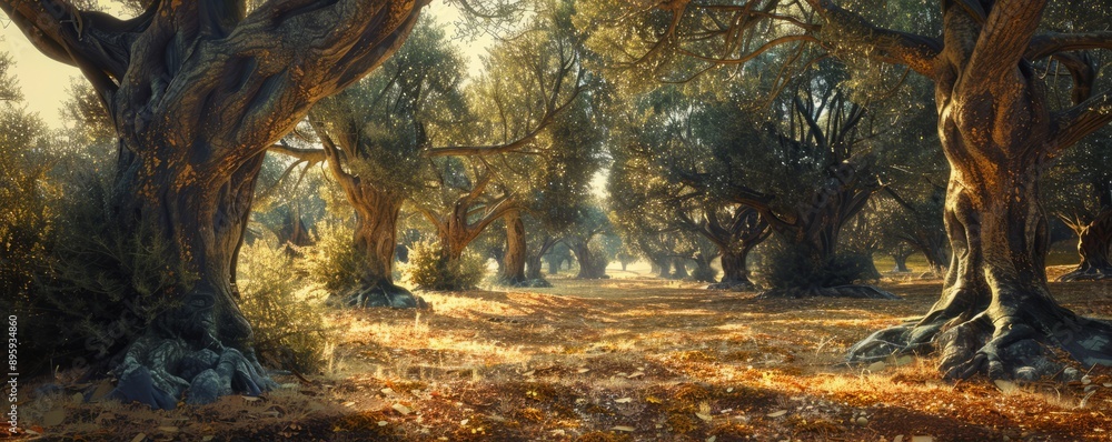 Ancient olive trees in a sun-drenched grove, 4K hyperrealistic photo Ancient olive trees in a sun-drenched grove, 4K hyperrealistic photo