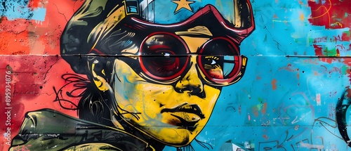 Graffiti Art of a Woman's Face with Sunglasses.