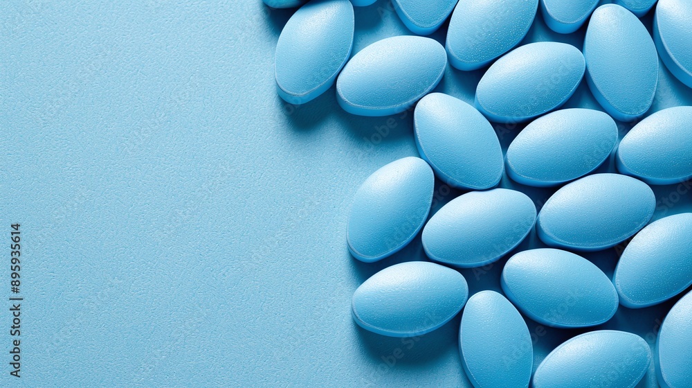 Blue pills on blue background with space for text Blue pills on blue background with space for text