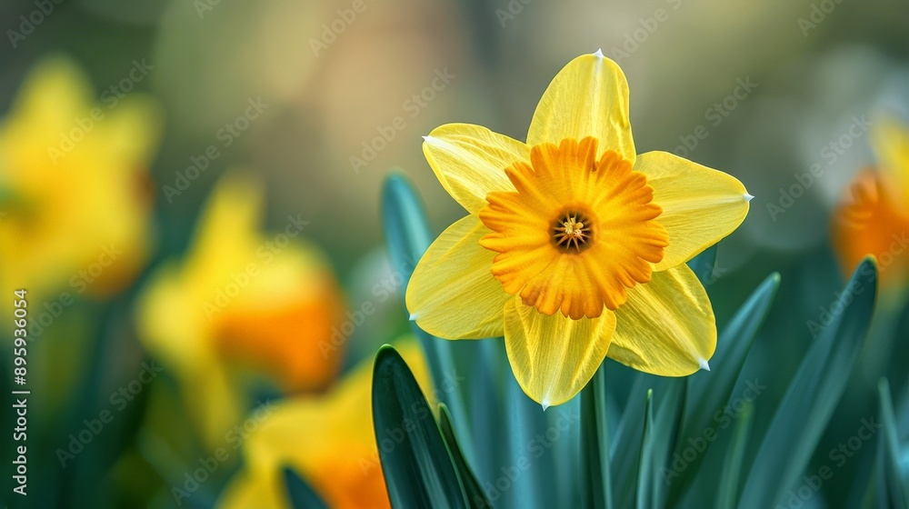 Detailed view of a yellow daffodil with a bright center Detailed view of a yellow daffodil with a bright center