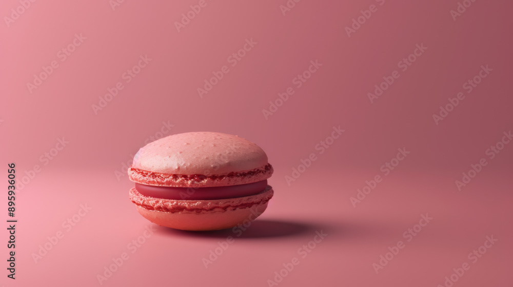 Pink macaron on pink background, close-up Pink macaron on pink background, close-up