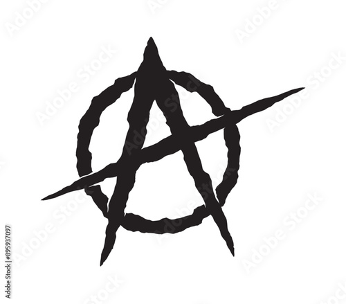 Vector anarchy symbol, black circle with capital letter. Isolated on white background