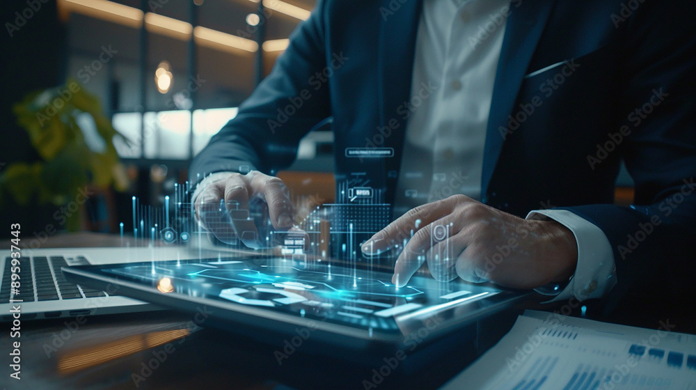 Businessman Analyzing Financial Balance Sheet Data Businessman Analyzing Financial Balance Sheet Data