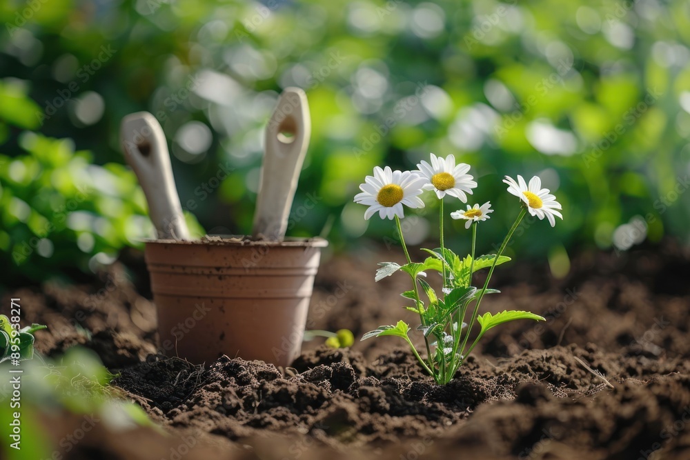 Plants flowers for planting in the ground on the soil. Gardening concept Plants flowers for planting in the ground on the soil. Gardening concept