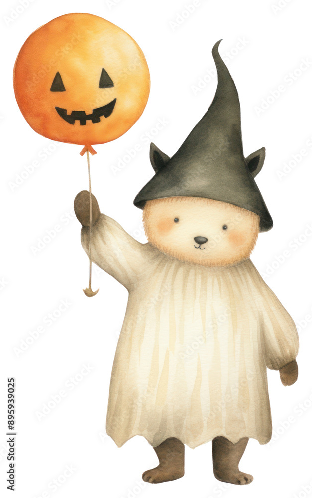 Fototapeta premium PNG Bear holding halloween pumpkin balloon cartoon white background anthropomorphic.