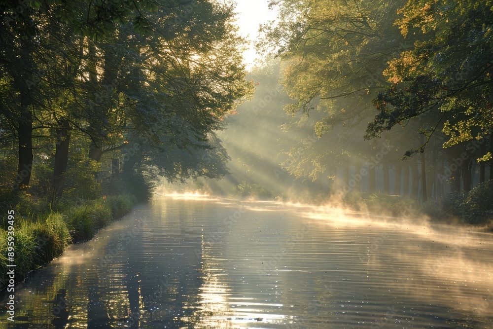 Misty morning light on a river. Misty morning light on a river.