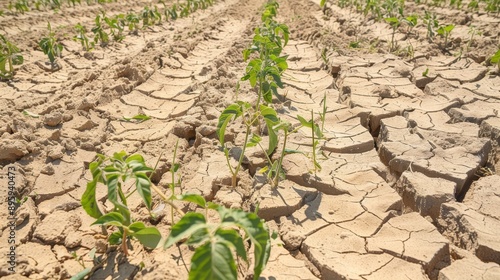 Drought damages cultivated crops and the soil also experiences cracks.