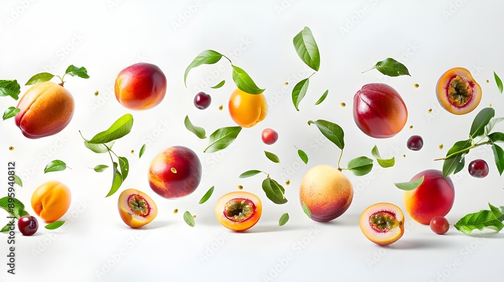 Fresh apples, oranges, and green leaves on a white background, highlighting the fruit's vibrant and healthy qualities. Fresh apples, oranges, and green leaves on a white background, highlighting the fruit's vibrant and healthy qualities.