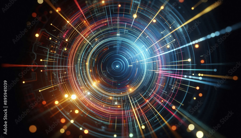 Abstract background from colored technological neon lines glowing in dark room Abstract background from colored technological neon lines glowing in dark room