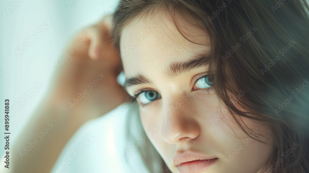 Portrait of a pensive young girl with blue eyes, close-up Portrait of a pensive young girl with blue eyes, close-up