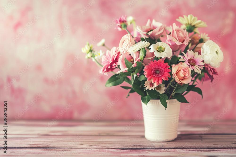 Romantic Pink And White Floral Bouquet On Rustic Wood Background: Perfect For Wedding Invitations Romantic Pink And White Floral Bouquet On Rustic Wood Background: Perfect For Wedding Invitations