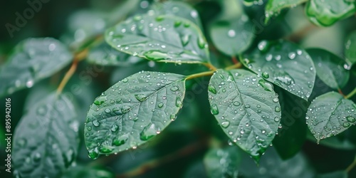 Close-up of green leaves with water droplets