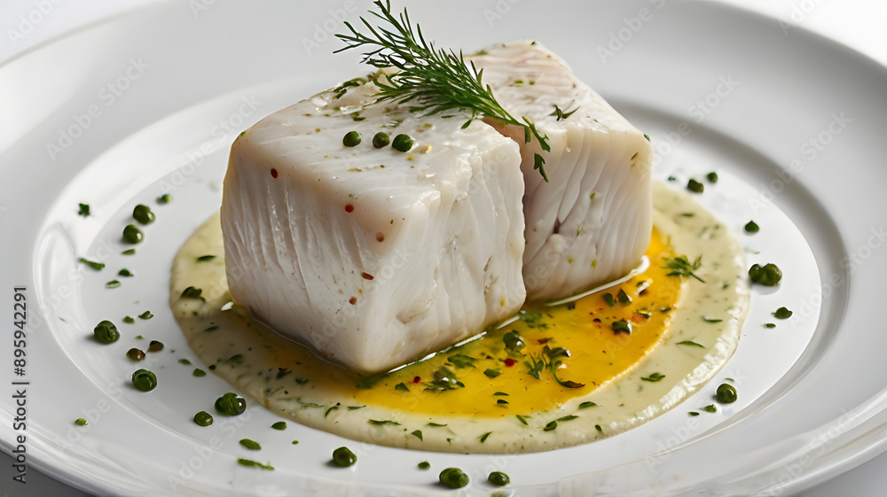 poached halibut with a creamy dill sauce poached halibut with a creamy dill sauce