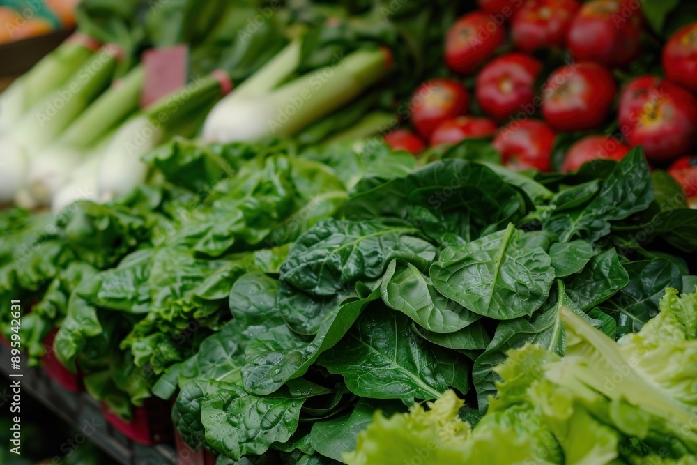 Fresh green leafy vegetables, spinach, market chard Fresh green leafy vegetables, spinach, market chard