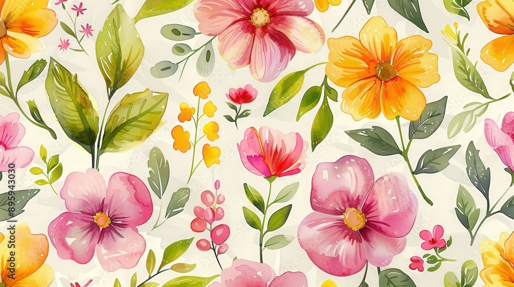Fototapeta premium Vibrant Floral Arrangement in Shades of Pink and Yellow