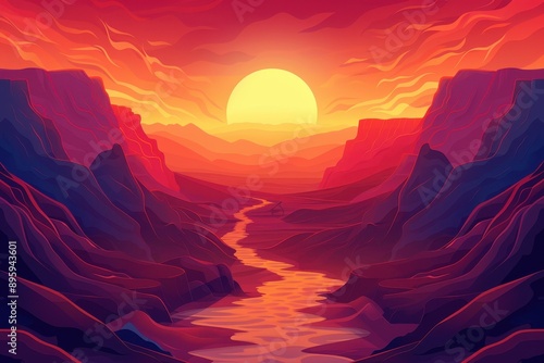River flowing through a canyon at sunset photo
