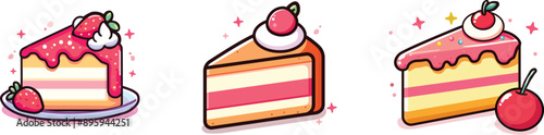 isolated creamy cheesecake slice illustration set