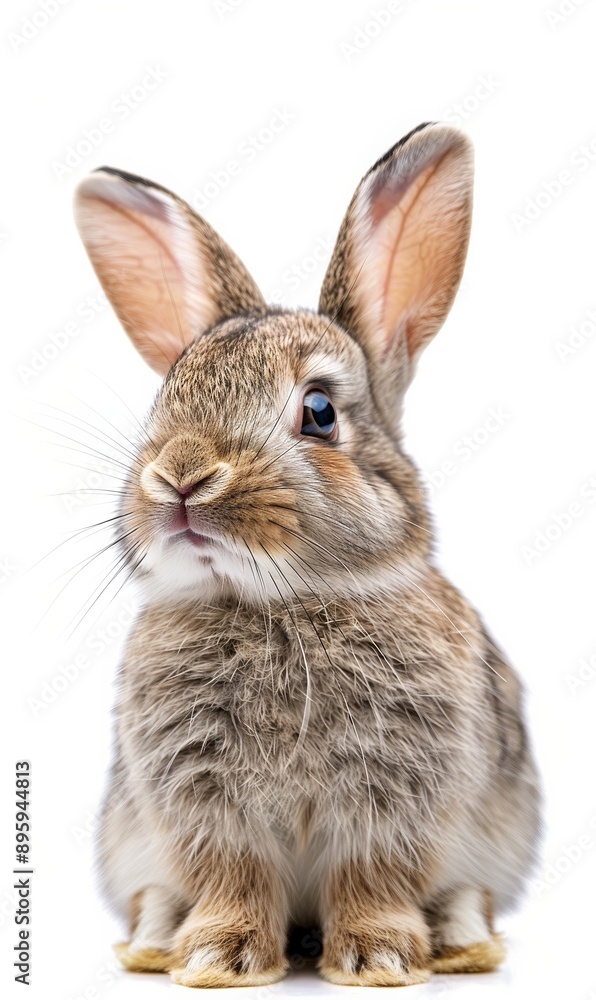 Obraz premium Curious Bunny Portrait: Adorable brown rabbit with captivating gaze on white background