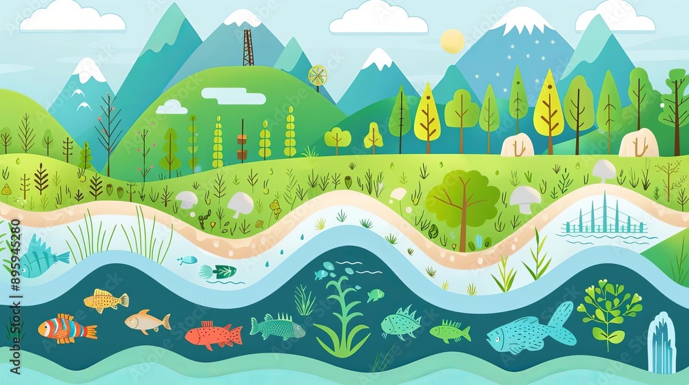 Environmental impact analysis, resource use and mitigation, flat design illustration Environmental impact analysis, resource use and mitigation, flat design illustration