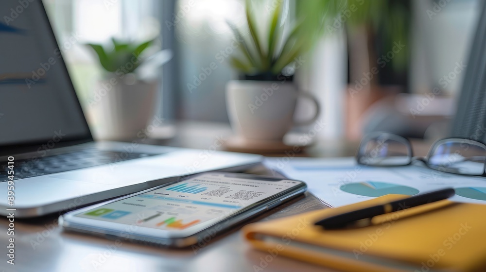A close-up of a smartphone screen showing a business news app, placed on a sleek office desk. A close-up of a smartphone screen showing a business news app, placed on a sleek office desk.