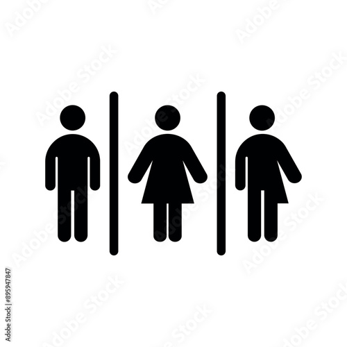 All gender restroom icon. Gender neutral toilet sign. Vector flat black pictogram on white background for web, mobile app, office, mall, restaurant.	