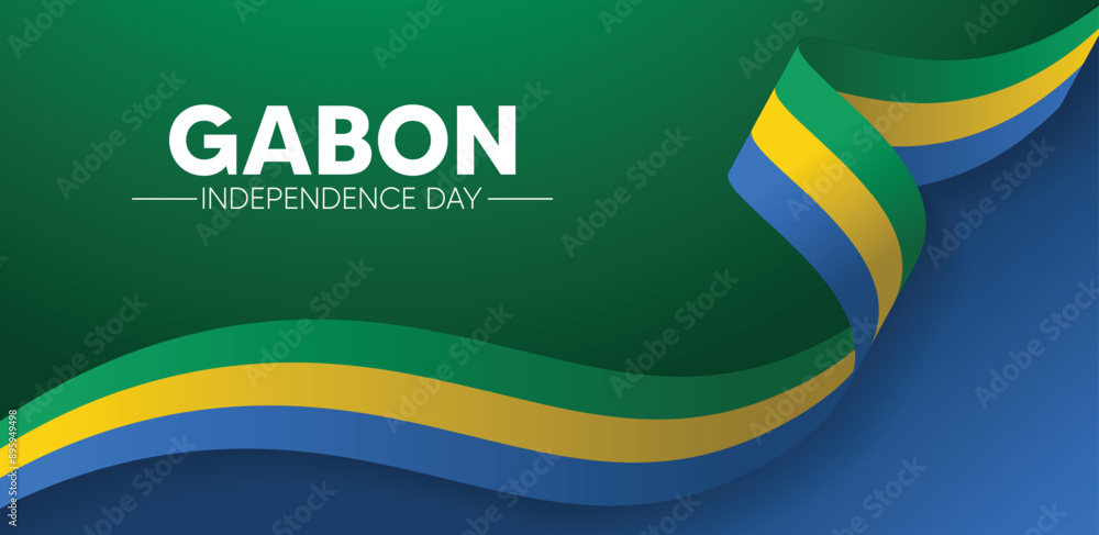 Gabon independence day flag ribbon vector poster Gabon independence day flag ribbon vector poster
