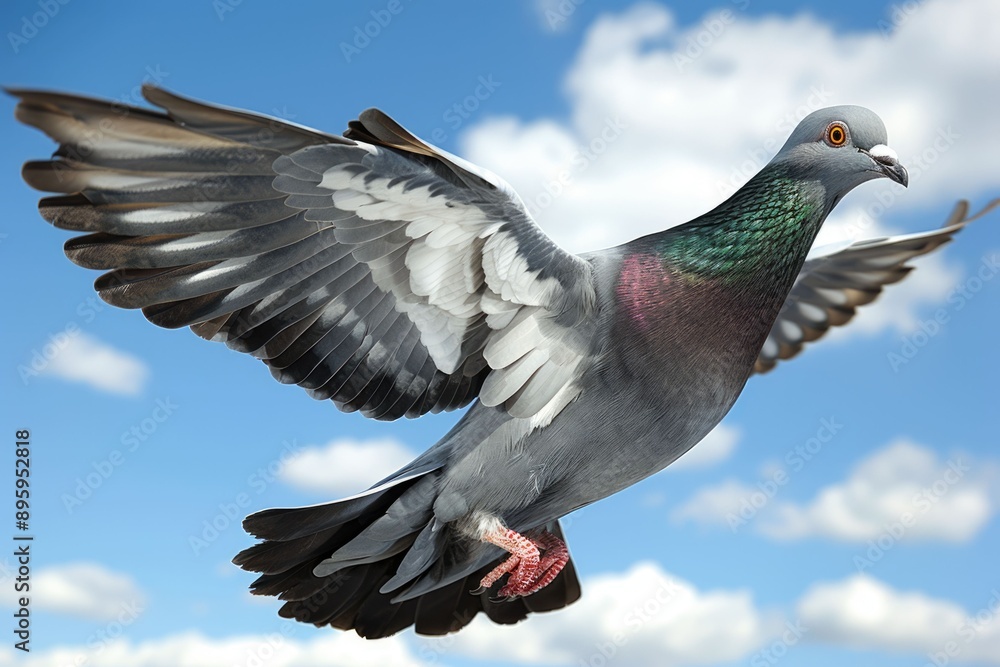 Obraz premium Dove soaring with wings open against sky high quality photo.