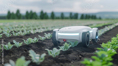 Smart Farming Robot in Field with Young Plants: Advanced Agricultural Technology in Action