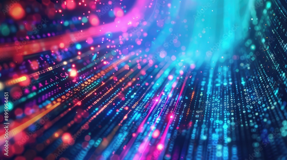 Obraz premium A dynamic background with flowing digital data and bright colors.
