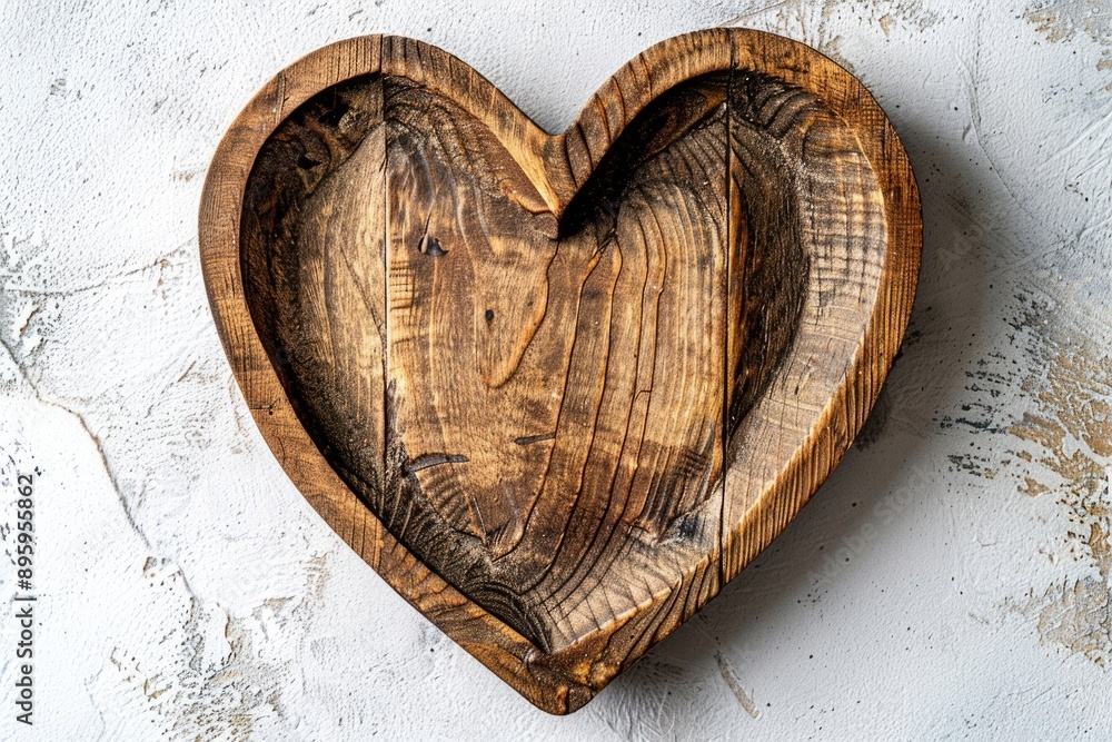 Heart shape wooden tray on white background Heart shape wooden tray on white background