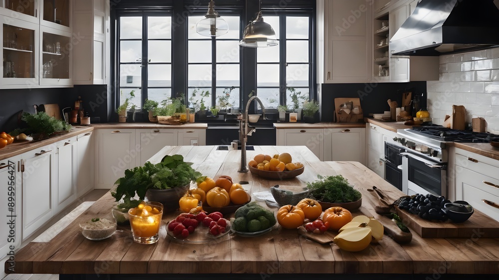 Modern Kitchen with Fresh Produce Modern Kitchen with Fresh Produce