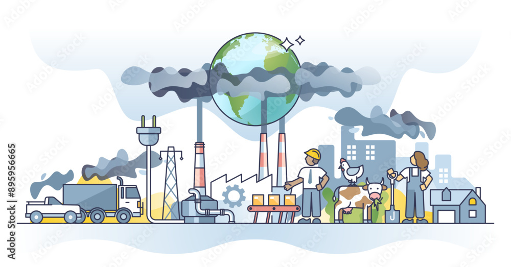 Φωτογραφία Generating greenhouse gases and CO2 pollution in urban city outline concept, transparent background