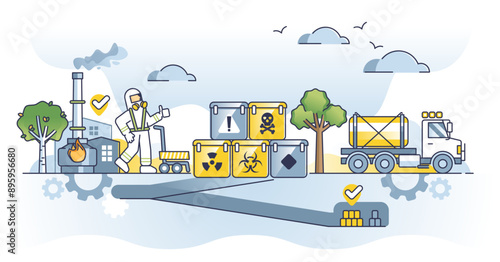 Hazardous waste management for toxic radioactive materials outline concept, transparent background.