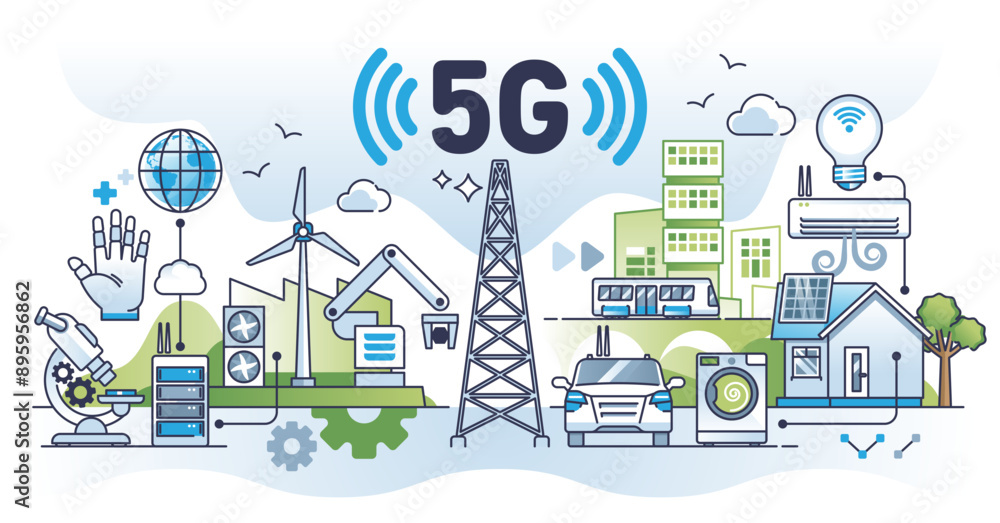 5G connectivity for urban IOT signal network streaming outline concept, transparent background. Technology with fifth generation internet from high speed cellular tower illustration. 5G connectivity for urban IOT signal network streaming outline concept, transparent background. Technology with fifth generation internet from high speed cellular tower illustration.