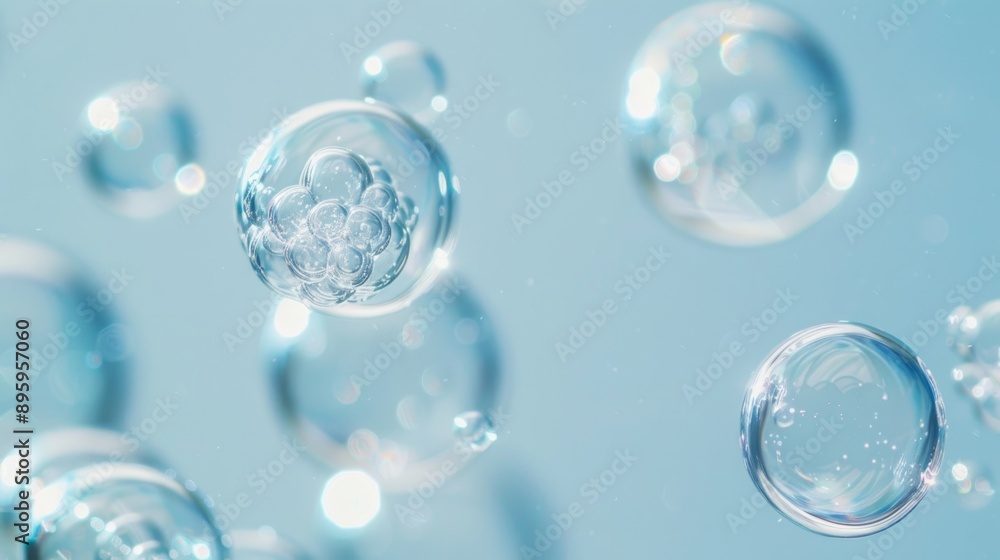 Water Bubbles Floating on Blue Surface Water Bubbles Floating on Blue Surface
