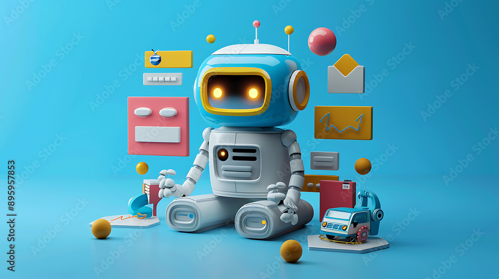 AI marketing tools, automated ad campaigns, 3D illustration, advanced advertising concept, copy space, AI marketing tools, automated ad campaigns, 3D illustration, advanced advertising concept, copy space,