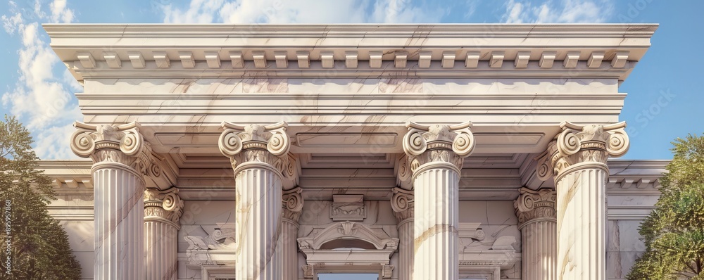 Fotografie Facade with Corinthian columns, 4K hyperrealistic photo