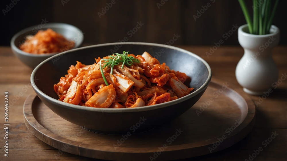 plate of kimchi on wooden table photo for ad marketing business background plate of kimchi on wooden table photo for ad marketing business background
