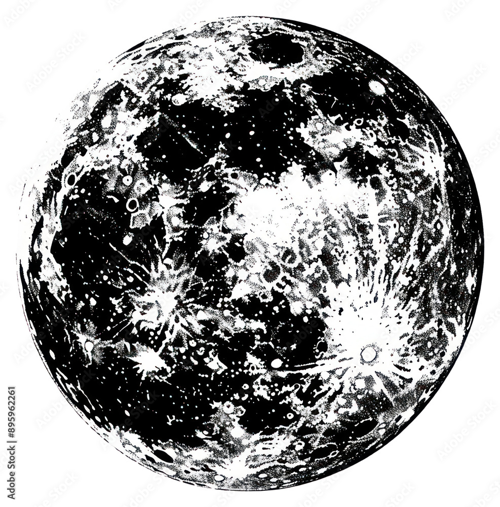 PNG Detailed black-and-white moon illustration PNG Detailed black-and-white moon illustration