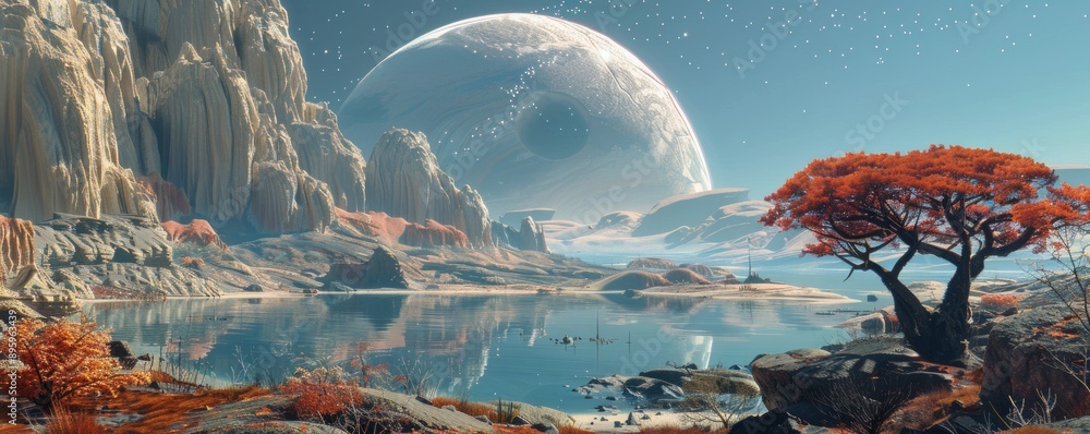 Ecosystem of a terraformed alien planet. Stock Illustration | Adobe Stock