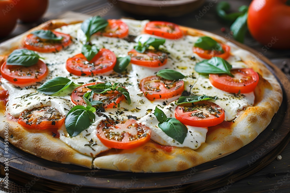 Delicious Margherita Pizza with Fresh Basil and Tomatoes Delicious Margherita Pizza with Fresh Basil and Tomatoes