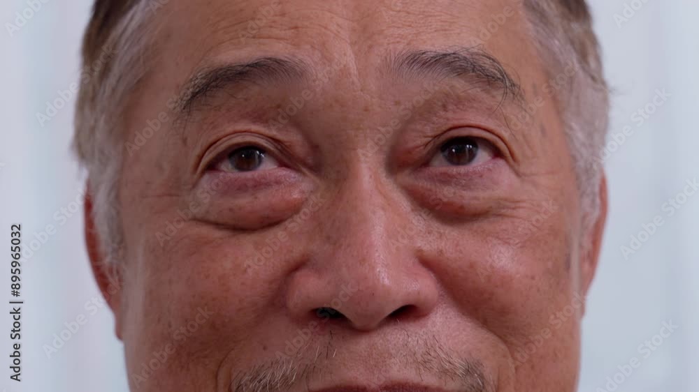 Close up of the senile cataract during eye examination. A white cloudy disc is seen in black eye circle, mature cataract, nuclear sclerosis cataract. Close up half face view Close up of the senile cataract during eye examination. A white cloudy disc is seen in black eye circle, mature cataract, nuclear sclerosis cataract. Close up half face view