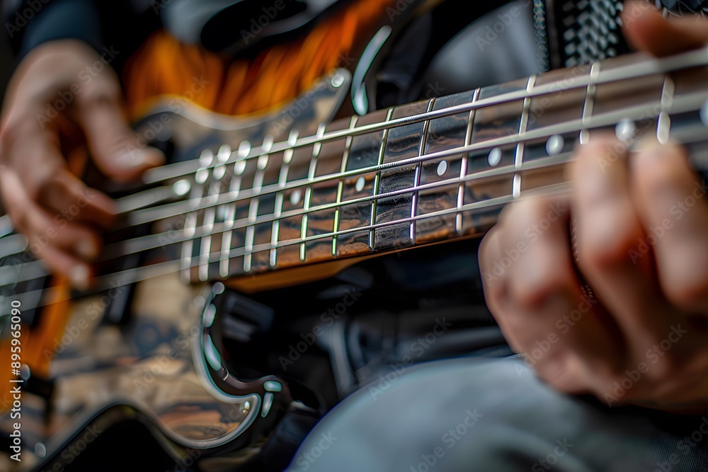 Close-Up of a Musician Playing an Electric Bass Guitar Close-Up of a Musician Playing an Electric Bass Guitar