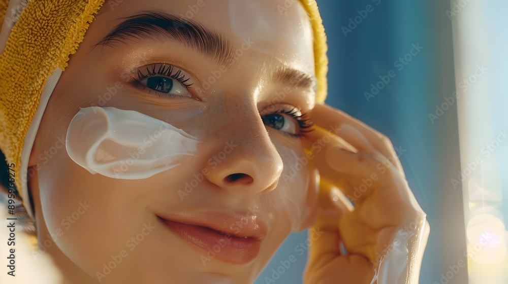 Hyper-detailed Skincare Routine with Glowing Facial Product Application on Female Face Hyper-detailed Skincare Routine with Glowing Facial Product Application on Female Face