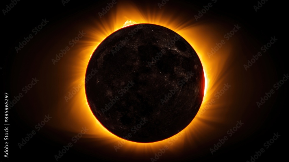 Naklejka premium Breathtaking Photo of a Total Solar Eclipse with the Sun's Corona and Solar Flares Visible
