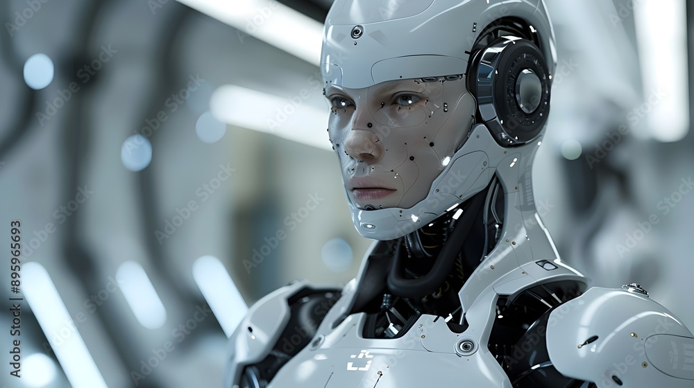 Fototapeta premium Render of Advanced Humanoid Robot in Laboratory Setting