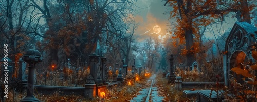 Gothic Cemetery Nightfall, 4K hyperrealistic photo © Coosh448