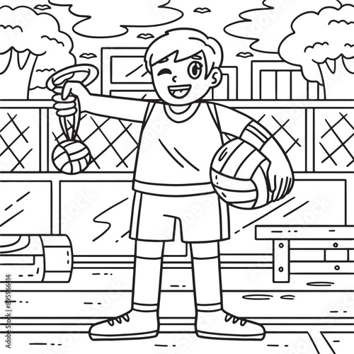 Volleyball Player with Ball and Medal Coloring 