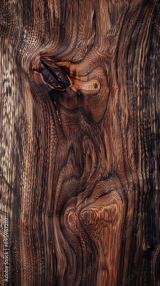 Fototapeta premium Dark Walnut Wood Texture Background, 4K hyperrealistic photo